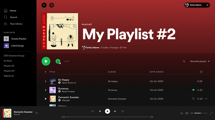 After downloaded music Playlist 2